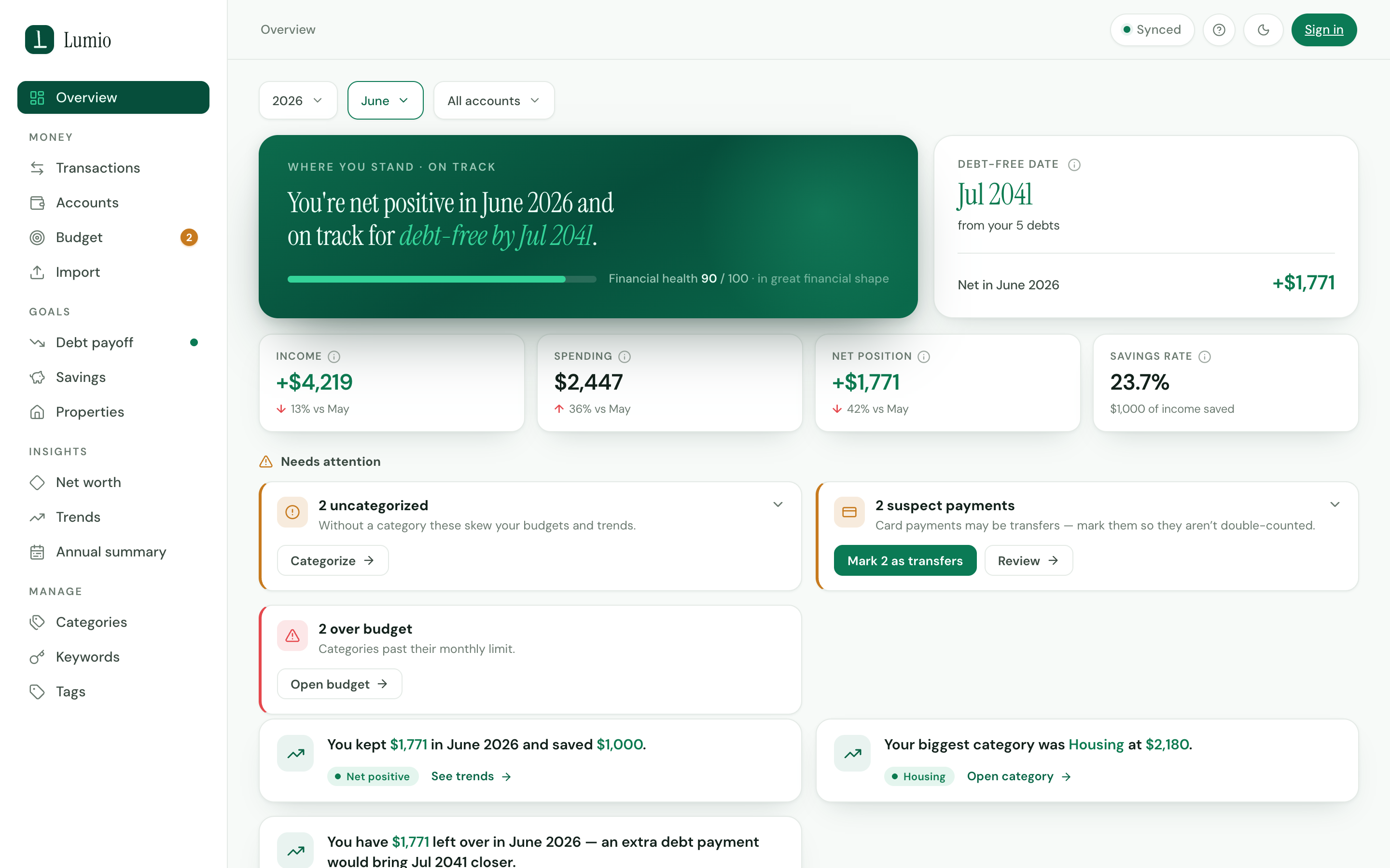 Lumio dashboard on desktop